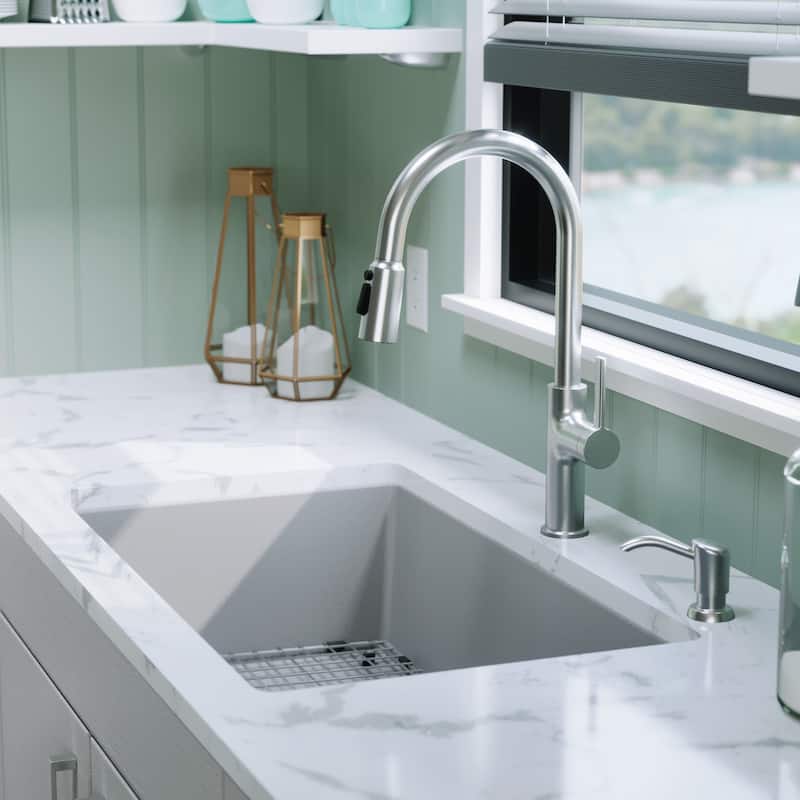 Karran Undermount 32.5 in. Large Single Bowl Quartz Kitchen Sink Kit