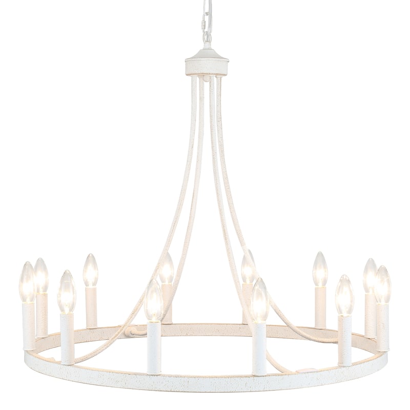 12-Light 26.77-inch Vintage Rustic Wagon Wheel Chandelier for Kitchen