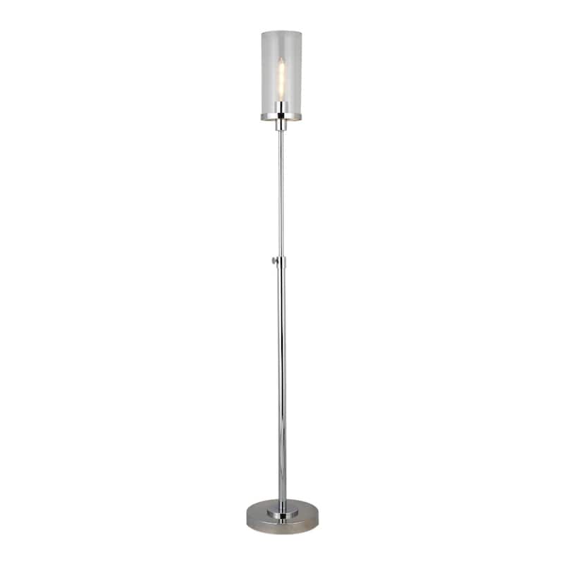 Metal Torchiere Floor Lamp with Drum and Cylinder Shade and Foot Switch - 11” x 11” x 66” (D x W x H)
