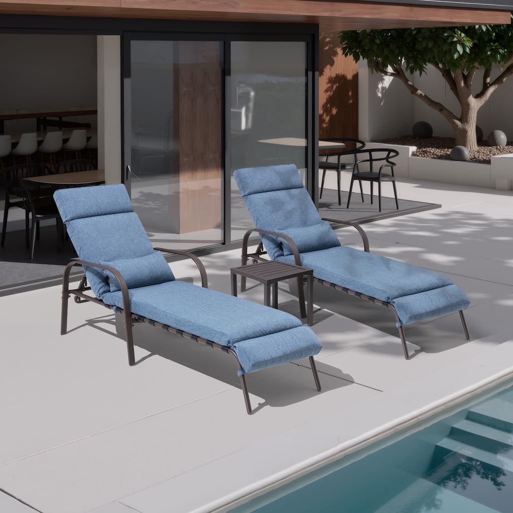 Outdoor Cushioned Chaise Lounge Chairs Adjustable Reclining Sun Lounger with Side Table