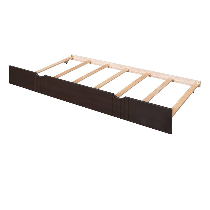 Twin Size Wood Daybed with Trundle, Espresso Finish, Space-Saving Design