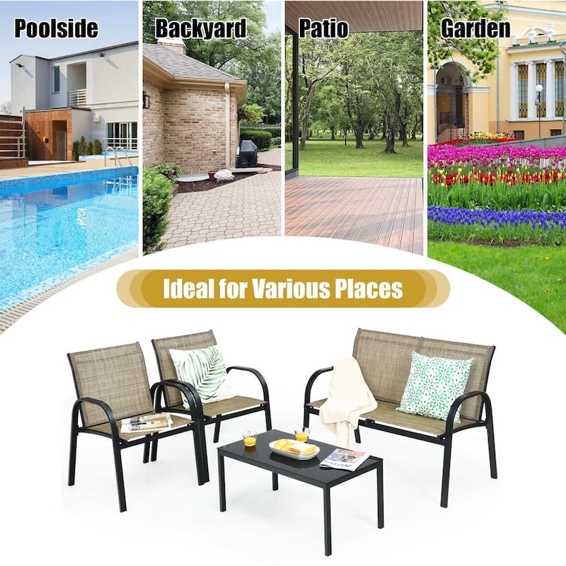 4 pcs Patio Furniture Set with Glass Top Coffee Table - 42.5" x 24.4" x 31.5" (L x W x H)