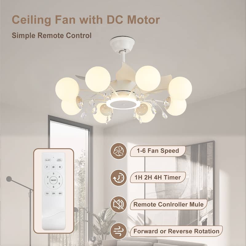 31in. Indoor Gold Modern Ceiling Fan with Light, Reversible Fandelier with Light Bulbs and Remote for Living Room
