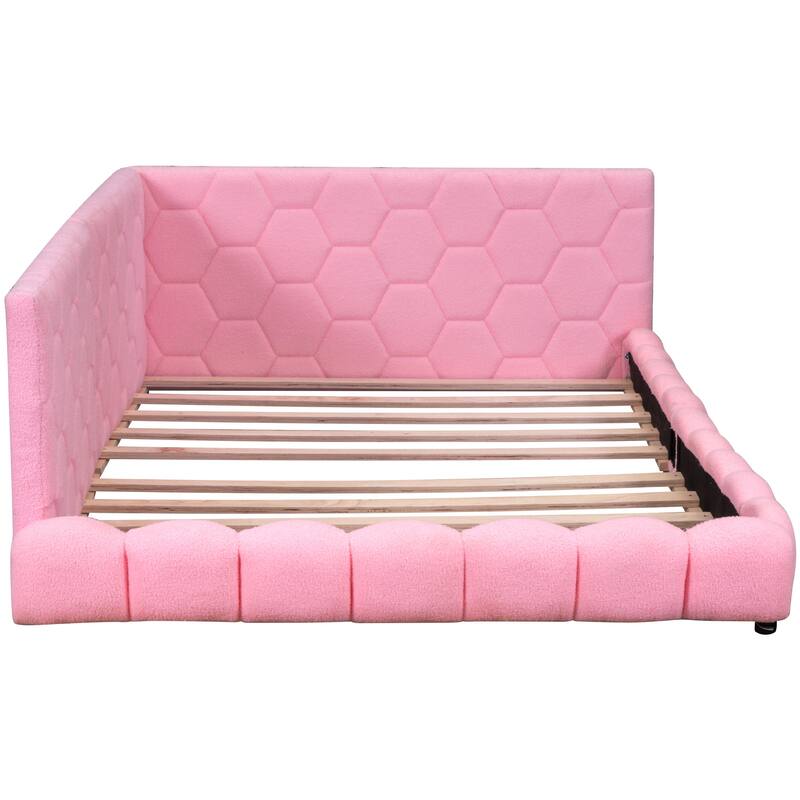 Upholstered platform bed with USB Ports and LED belt