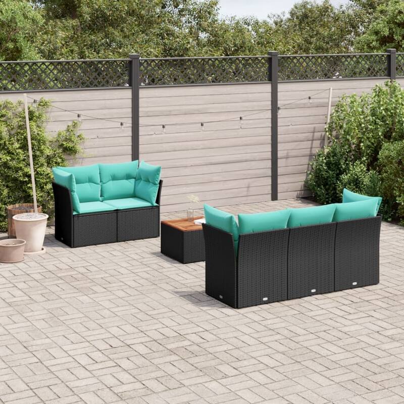 vidaXL 6 Piece Patio Sofa Set with Cushions Black Poly Rattan - 70.5x33.5x24.4