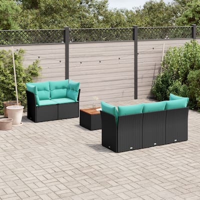 vidaXL 6 Piece Patio Sofa Set with Cushions Black Poly Rattan - 70.5x33.5x24.4