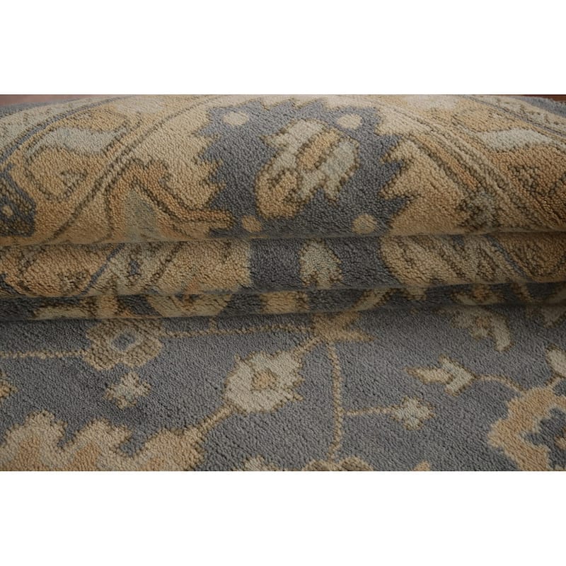Blue Oushak Area Rug Handmade Oriental Wool Carpet - 9'1"x 11'9"