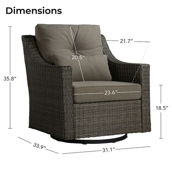 dimension image slide 14 of 16, Murphy Outdoor Wicker Patio Outdoor Sofa Swivel Chair Coffee Table