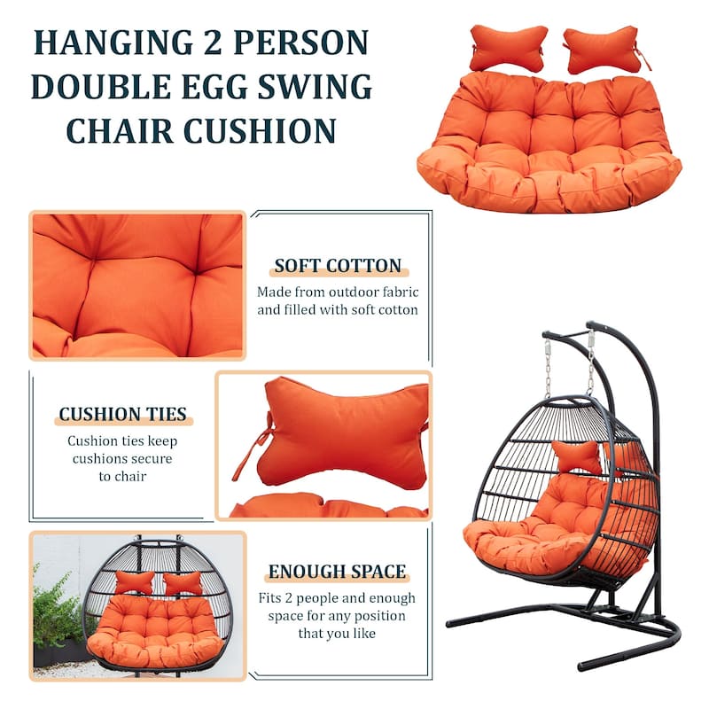 Egg Swing Chair Cushion Durable Weather Resistant Polyester Fits 2 People by LeisureMod