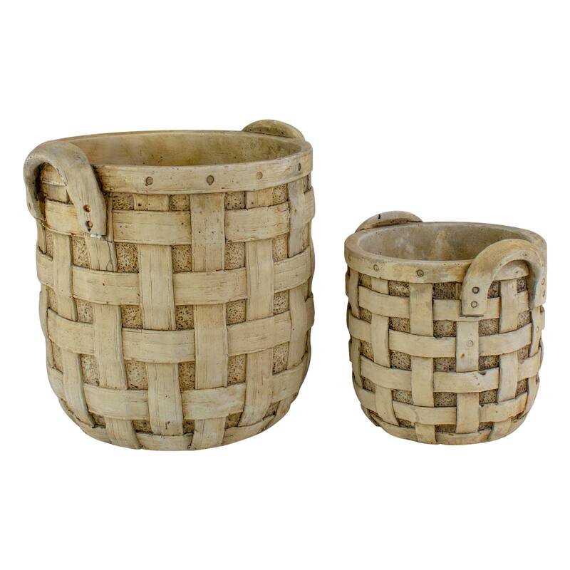 Set of 2 Beige Tobacco Basket Planter Set 9.5"