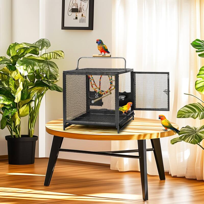 Wrought Iron Bird Travel Carrier Cage for Parrots Conures Lovebird Cockatiel Parakeets