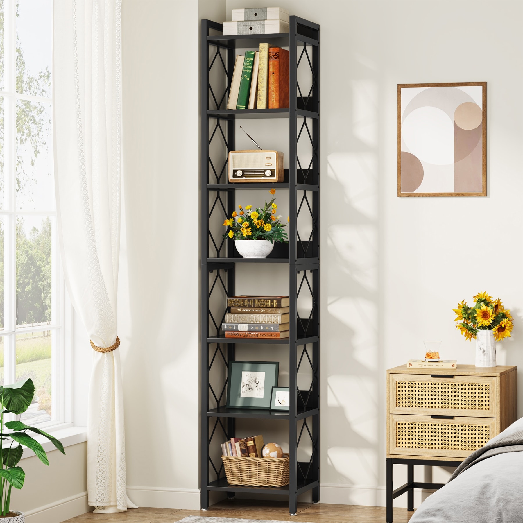 78.7 Inch Extra Tall Narrow Bookshelf, 7 Tier Corner Bookcase