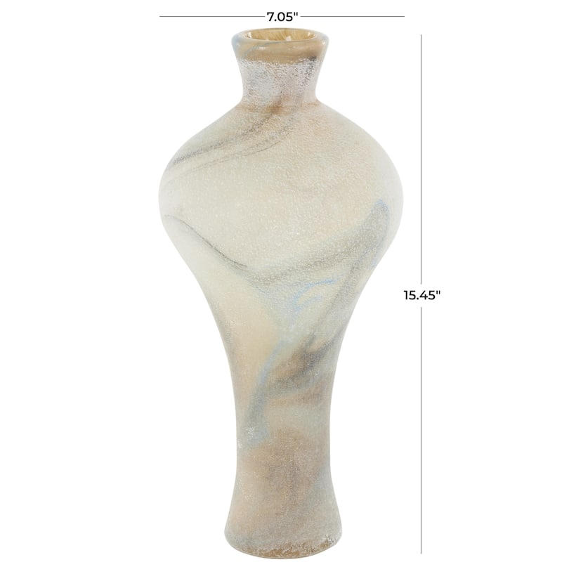 Glass Distressed Decorative Vase with Blue and Tan Texturing - Cream - Roche River Decor