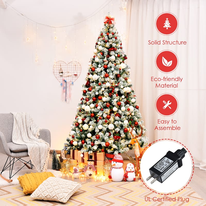 Gymax 7.5ft Prelit Snow Flocked Christmas Tree Hinged Pine Tree - See Details