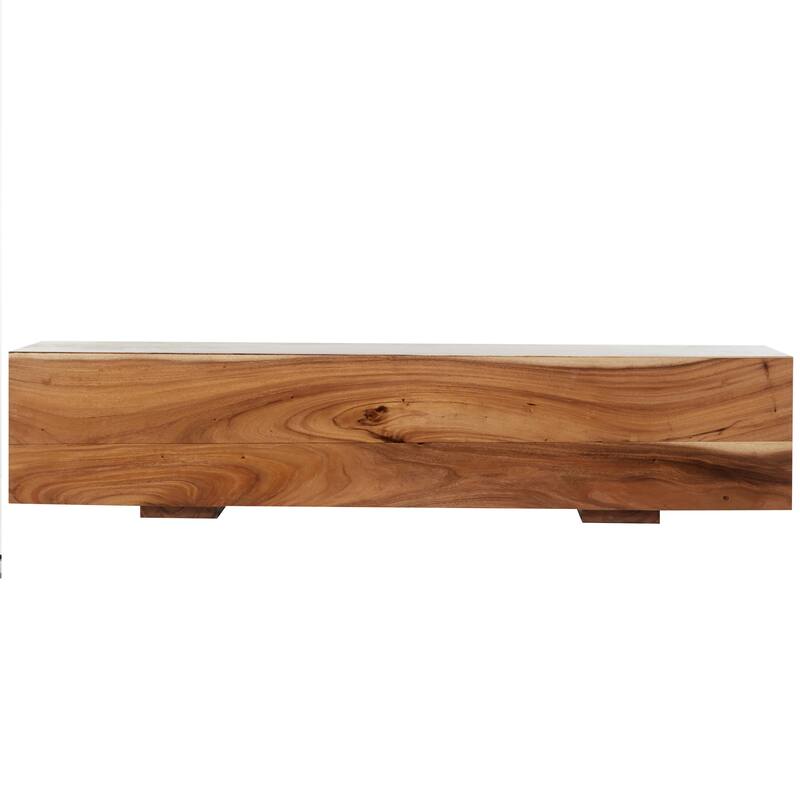 Brown Wood Block Bench with Elevated Base