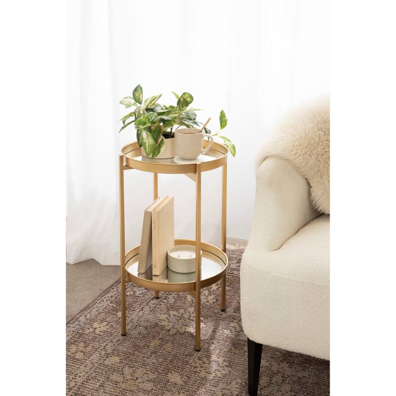 Kate and Laurel Celia Round 2-Tier Metal Foldable Tray Table