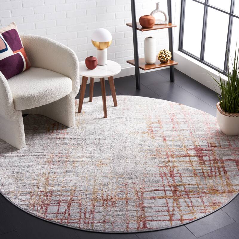 SAFAVIEH Meadow Timmy Modern Abstract Rug - 6'7" Round - Light Grey/Pink