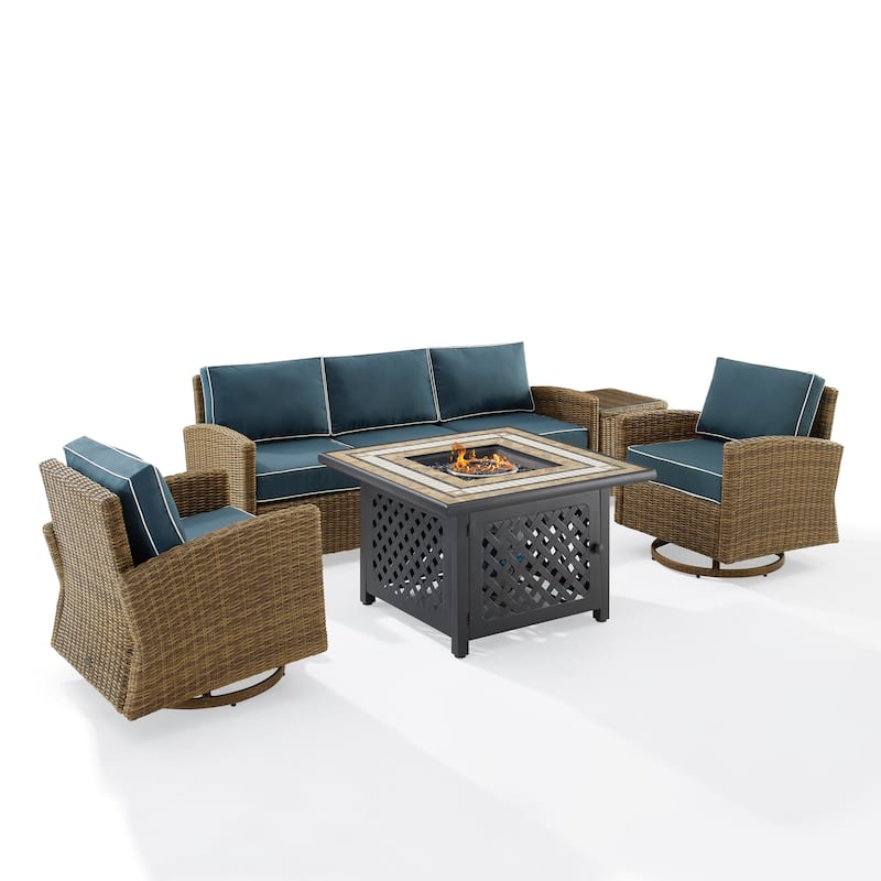 Crosley Bradenton 5Pc Swivel Rocker And Sofa Set W/Fire Table