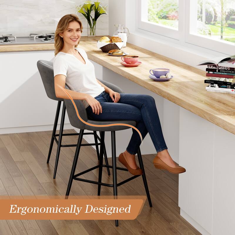 Upholstered Counter & Bar Stools With Metal Frame, Bar Chairs for Kitchen lsland with back and footrest