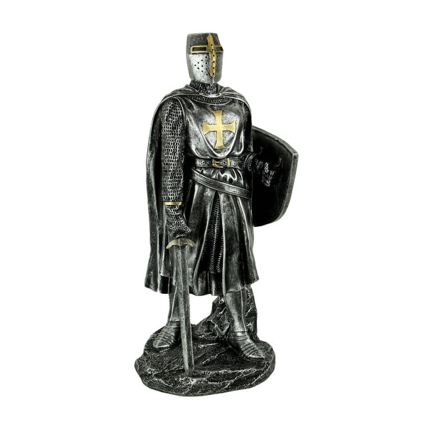 Silver Metal Look Medieval Crusader Gothic Soldier Statue - 11.5 X 5 X 4.5 inches