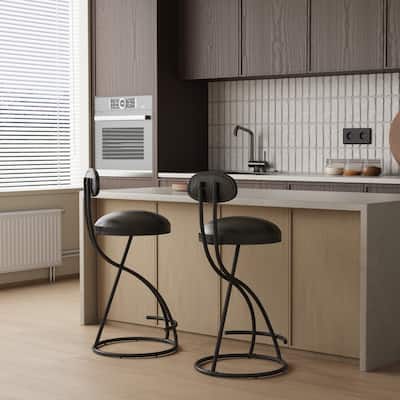 Bar Stools Upholstered Counter Height Barstools for Island, Set of 2 Modern PU Leather/Velvet Dining Chairs with Footrest