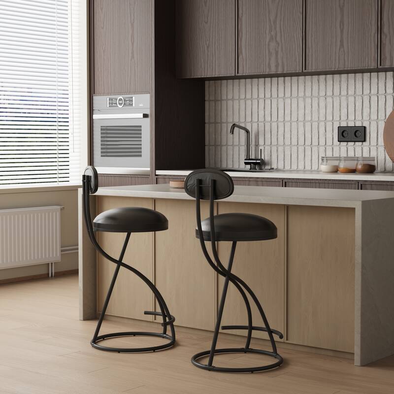 Bar Stools Upholstered Counter Height Barstools for Kitchen Island Set of 2 Modern PU Leather Dining Chairs with Footrest