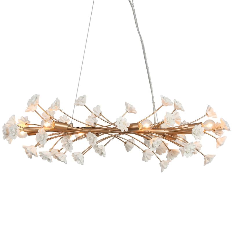 Veitchii Modern Ceramic Branch Glam Chandelier Gold 6-Light Kitchen Island Linear Pendant Lights - L 32.2"* W 10.2"* H 10.2"