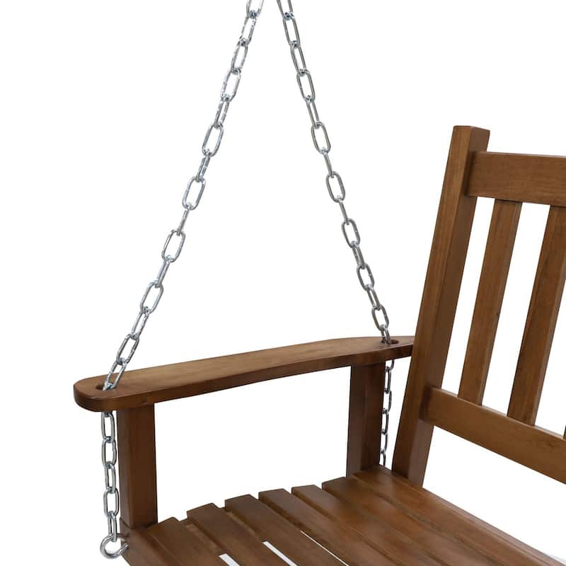 VEIKOUS 4 ft. Outdoor Wood Hanging Patio Porch Swing with Chains for 2 Person