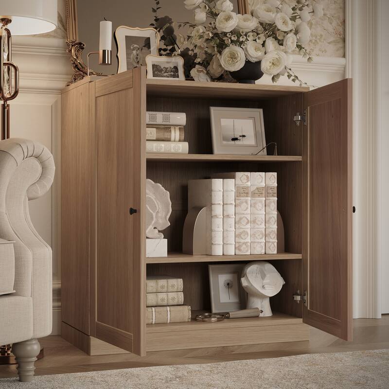 Palace Imports Premium 100% Solid European Oak Hardwood 3-Shelf Modular Bookcase with Shaker Doors - 32" Wide, 35.75" Tall