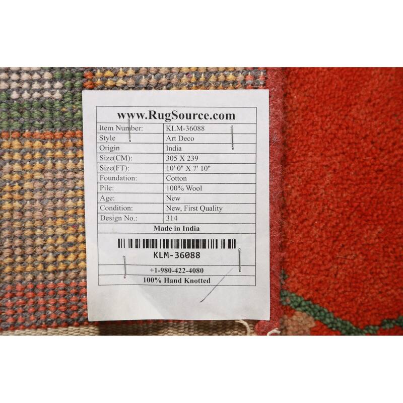 Floral Orange Art Deco Oriental Area Rug Handmade Wool Carpet - 7'10" x 10'0"