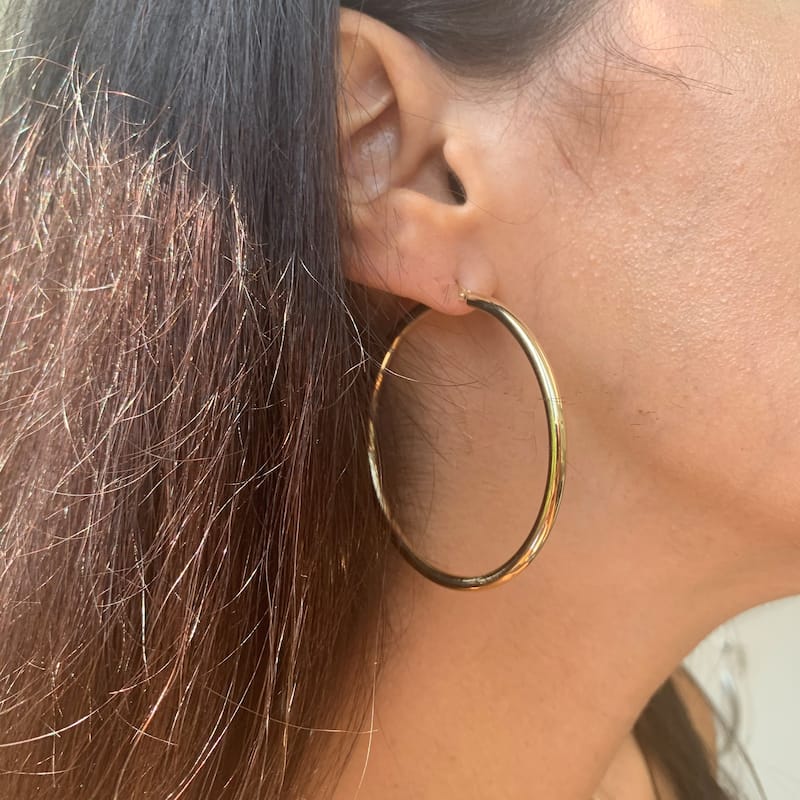 Joelle Collection Hoop Earrings 14K Yellow Gold Bead Earrings 3 x 50 MM 2" Inch