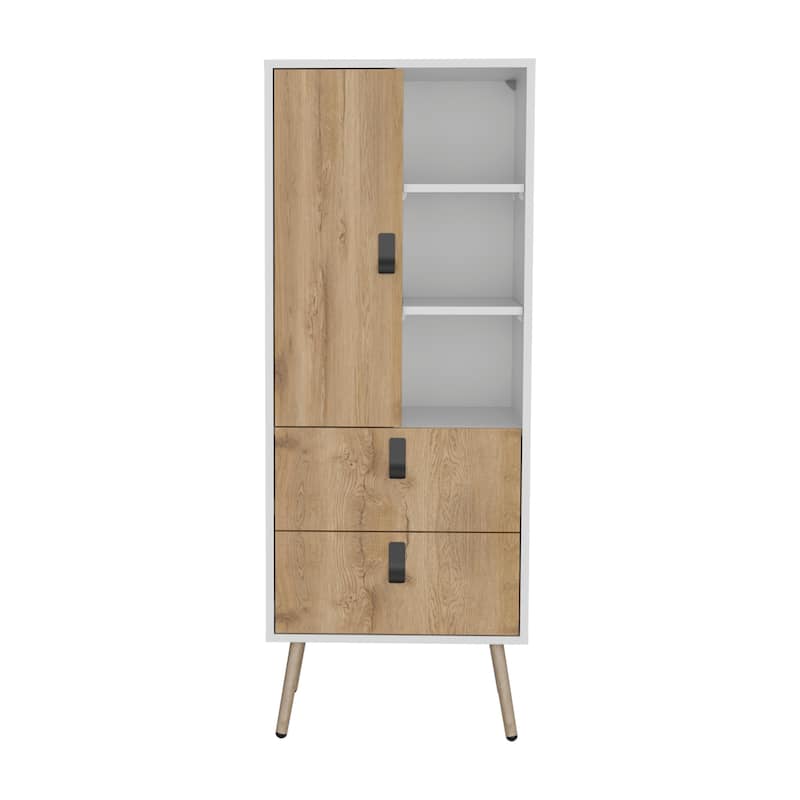 Tall Dresser, Unit with Door, 2 Drawers, and Open Shelves
