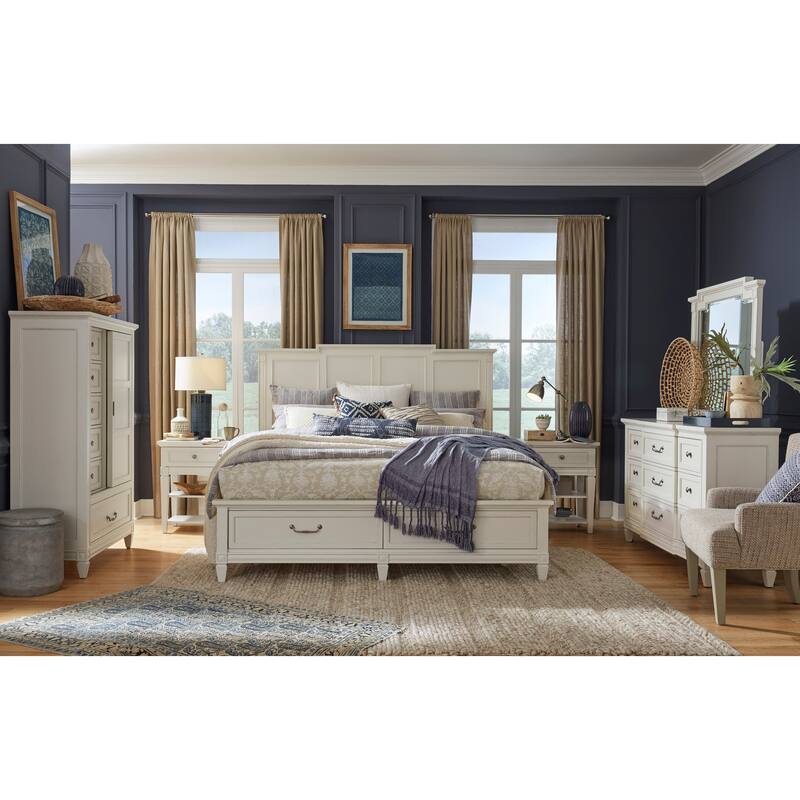 Magnussen Home Willowbrook Egg Shell White With Slight Rub Through Panel Storage Bed