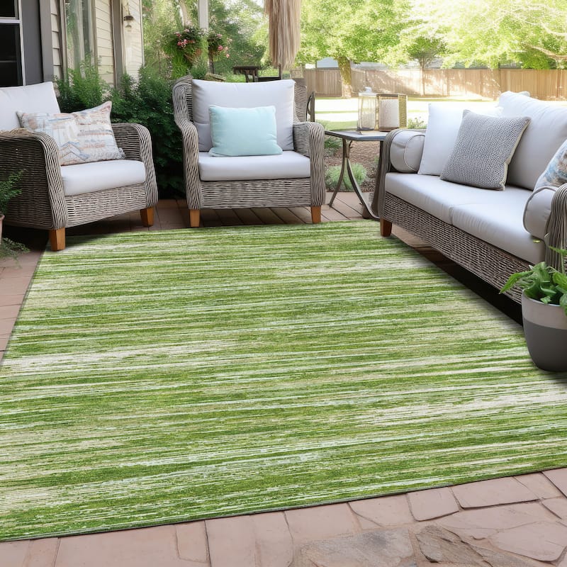 Machine Washable Indoor/ Outdoor Chantille Abstract Stripe Rug - Green - 10' x 14'