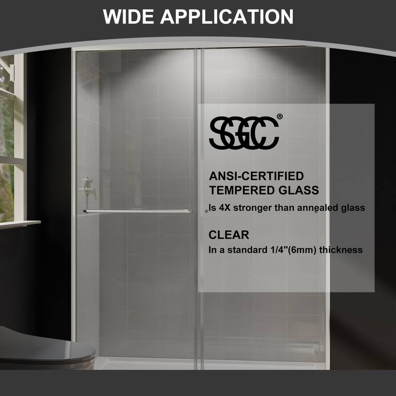 Semi-Frameless Double-sliding Shower Door with Tempered Clear Glass - 54 in.Wx72 in.H
