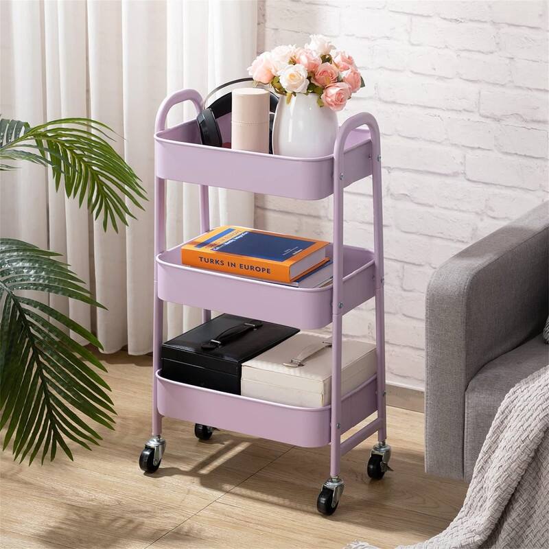 3 Tier Metal Utility Cart - 11.42"D x 15.35"W x 30"H - Purple