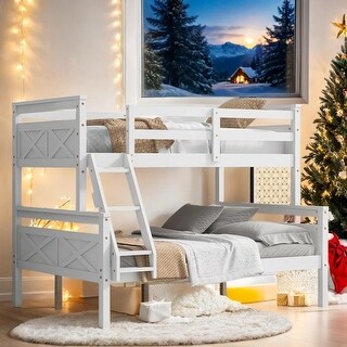 Twin over Full Bunk Bed with ladder, Safety Guardrail, White