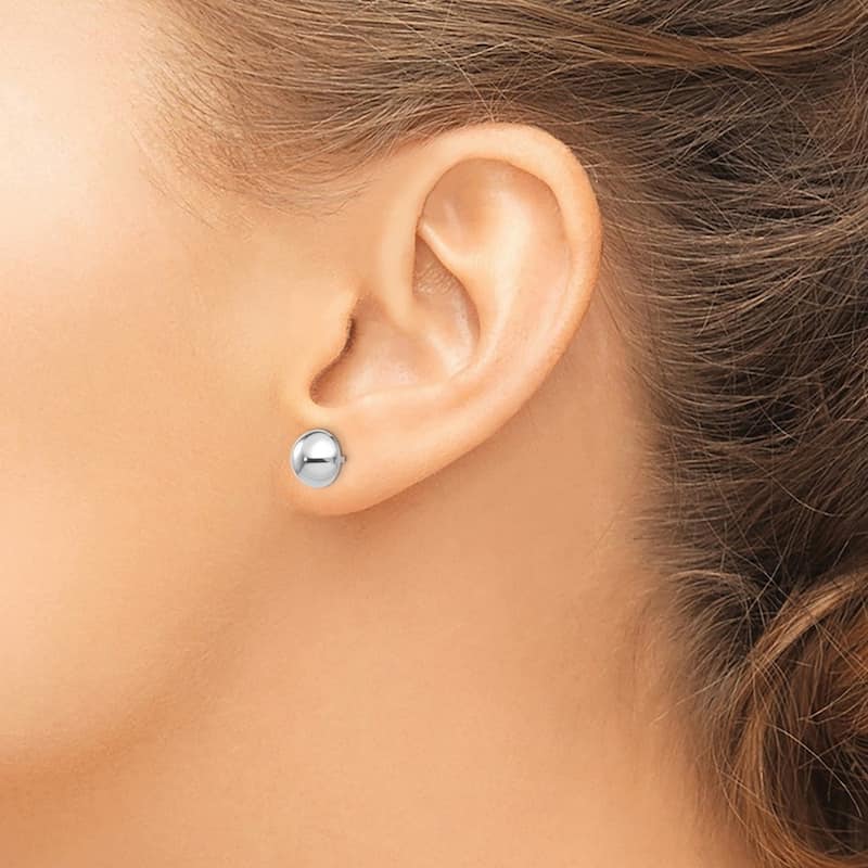 Curata 14k White Gold Polished Flat back 8mm Half Ball Post Earrings