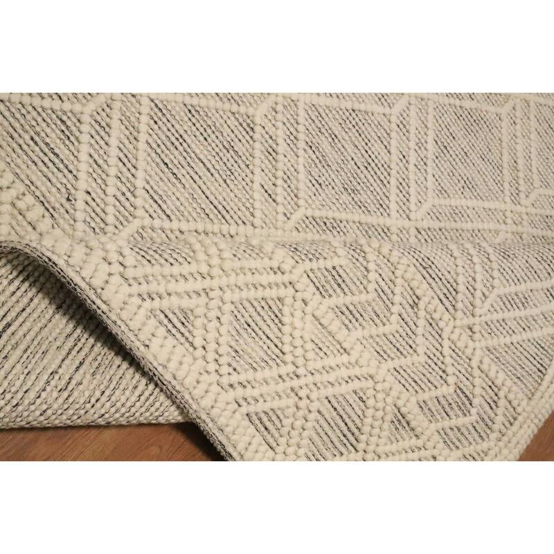Hand Knotted Oriental 100% Wool Carpet Modern Geometric Beige & Ivories Modern Gotti Design Area Rug - 7' 8'' X 4' 11''