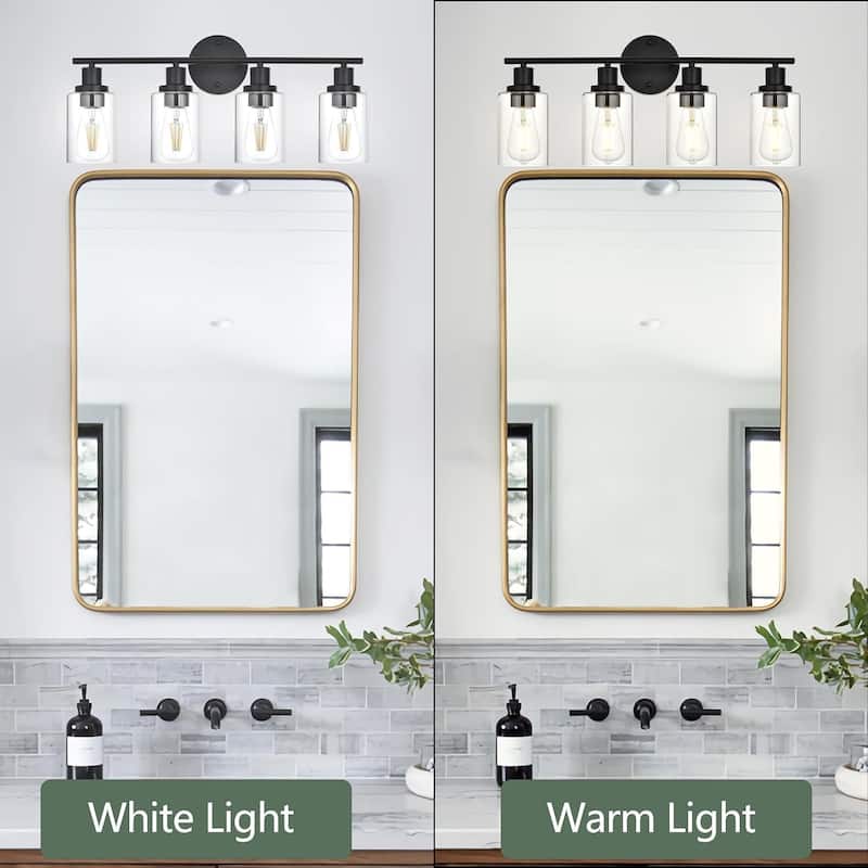 4-Light Bathroom Light Fixtures, Brushed Nickel Modern Vanity Lights Over Mirror with Clear Glass Shade, Bathroom Wall Lamp