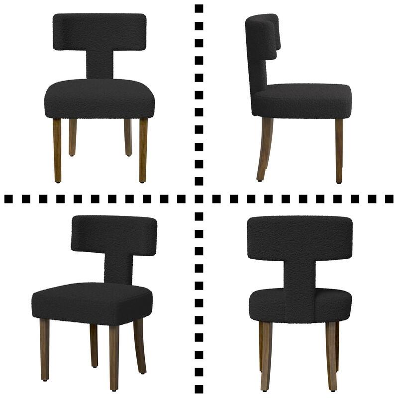 Dining Chairs Boucle Fabric Lamb Upholstered T-Shape (Set of 2)
