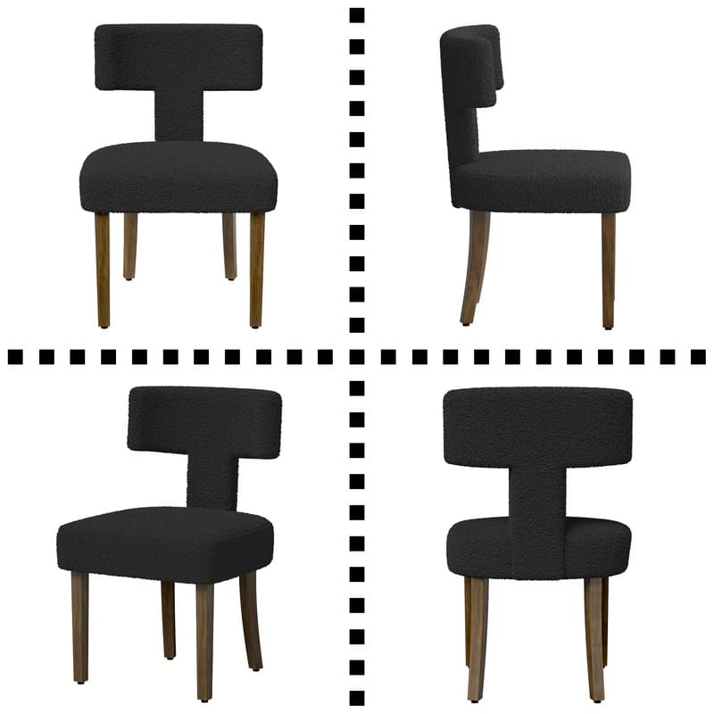 Dining Chairs Boucle Fabric Lamb Upholstered T-Shape (Set of 4)