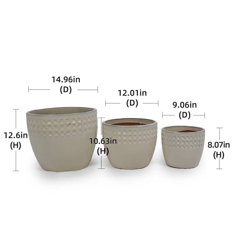 Set of 3 Ceramic Flowerpot, Modern Planter for Patio, Garden, Windowsill