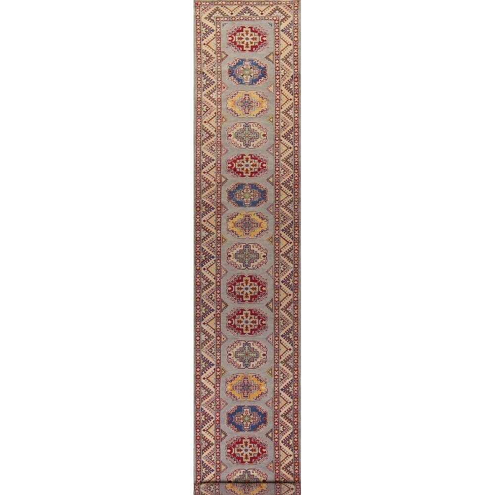 Geometric Kazak Runner Rug Handmade Wool Carpet - 2'7" x 19'4"