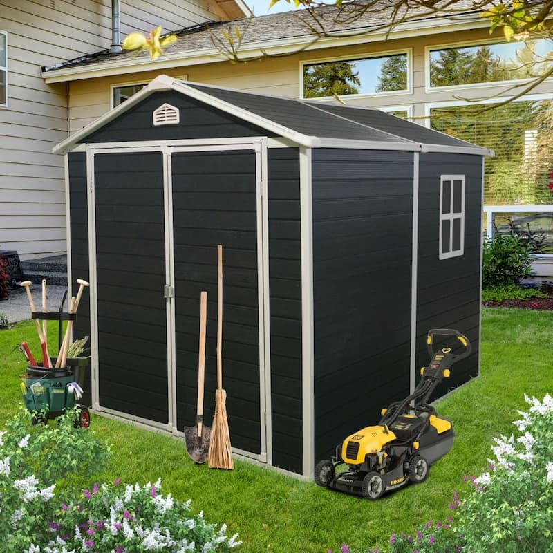 6x8FT Black Resin Outdoor Storage Shed - Black