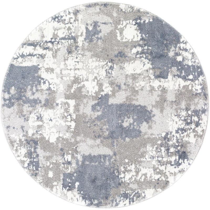 Livabliss Venice Mid-Century Abstract Area Rug - 5'3" x 5'3" Round - Denim