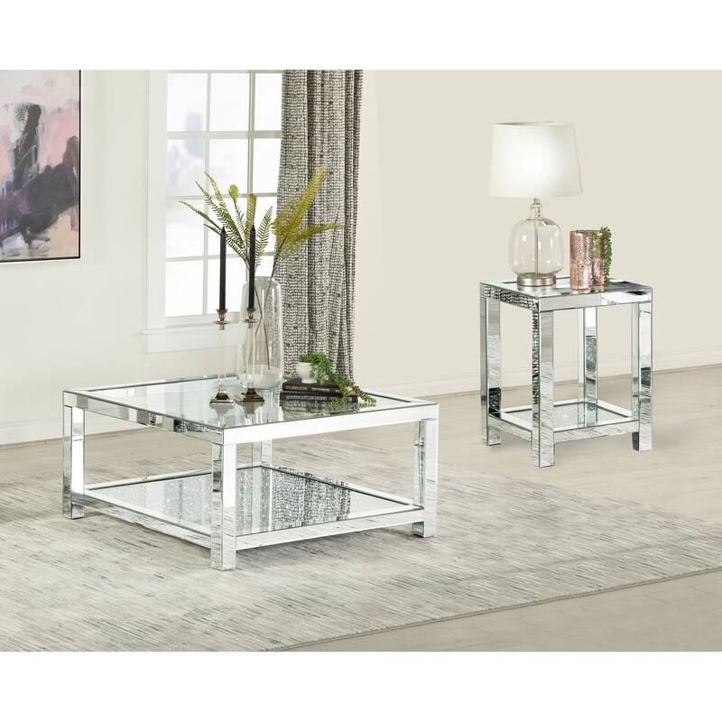 Valentina Mirrored Coffee And End Table Set Silver - 2-piece set