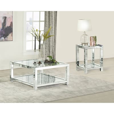 Valentina Mirrored Coffee And End Table Set Silver
