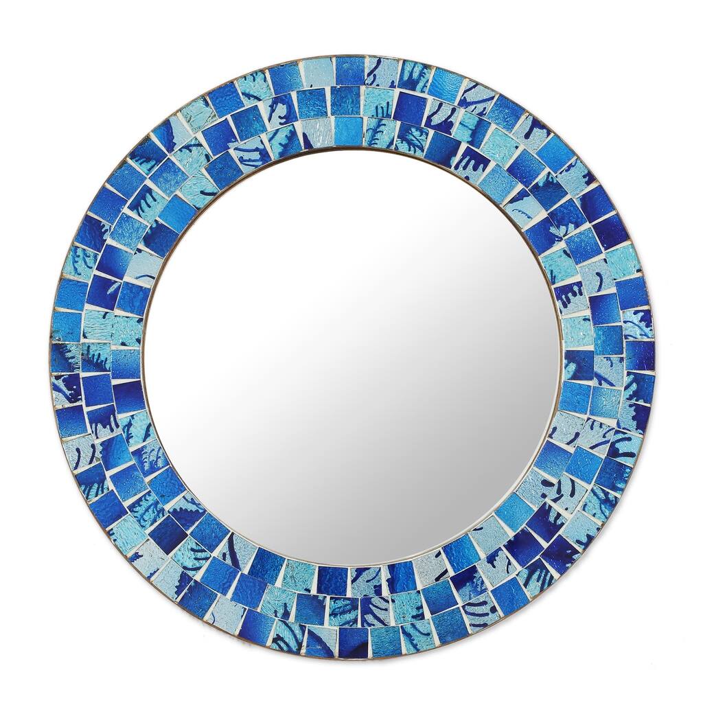 NOVICA Handmade Tropical Ocean Glass Mosaic Round Wall Mirror (India)