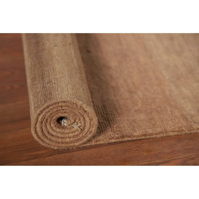 Gabbeh Modern Runner Rug Handmade Solid Brown Wool Carpet - 3'0"x 10'1"